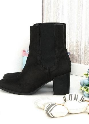 Ботильоны черные кожаные на широком каблуке, ботинки asos.