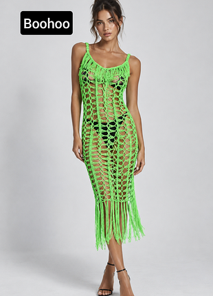 Платье женское пляжное вязаное салатового цвета от boohoo m