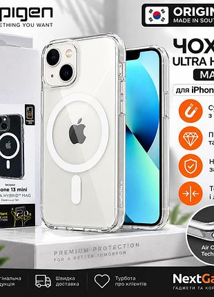 Чехол spigen ultra hybrid mag для iphone 13 mini - прозрачный, white, magsafe, оригинал