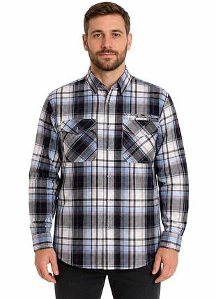 Мужская рубашка gold golf man в клетку xl-5xl длинный рукав 3 кармана,4xl, белый с голубым