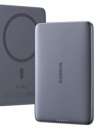 Ультратонка павербанк baseus picogo am41 magnetic power bank 5000mah 20w magsafe black (+ кабель type-c 60w)