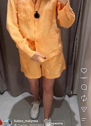 Жіноча сорочка zara лляна мандариновий колір