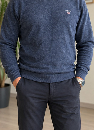Чоловічий синій пуловер gant з v-подібним вирізом (100% бавовна, l–xl)