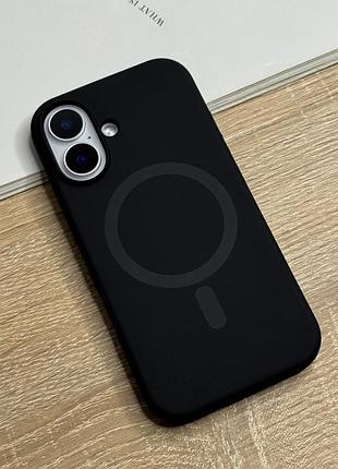 Силіконовий чохол на iphone 16 з magsafe, чорний матовий з м’якою підкладкою silicone case