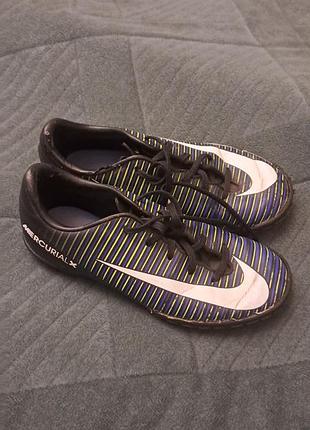 Бутси nike mercurial x для хлопчика, чорні з синім, розмір 31.5