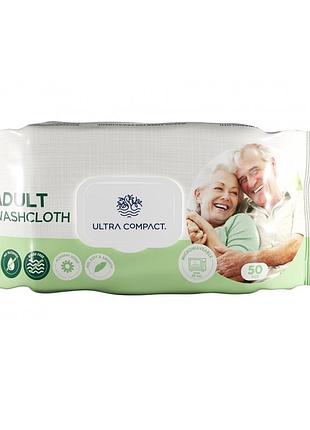 Влажные салфетки-рушатели для тела ultra compact adult washcloth 50 шт с клапаном