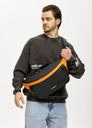 Чоловіча cумка-бананка під ноутбук sambag urban laptop чорно-оранжева