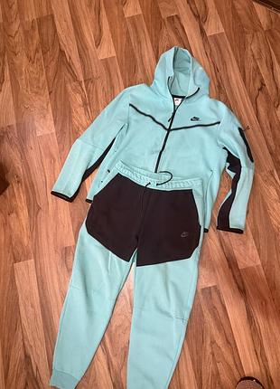Спортивний костюм чоловічий nike tech fleece бірюзовий з чорним
