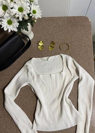 Білий базовий лонгслів у рубчик із квадратним вирізом h&m (розмір xxs / xs) котон