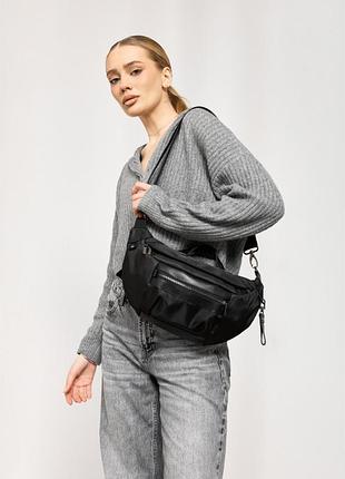 Большая женская поясная сумка бананка sambag черная