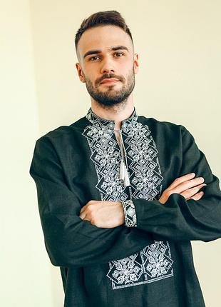 Вишиванка чоловіча руслан. чорний льон
