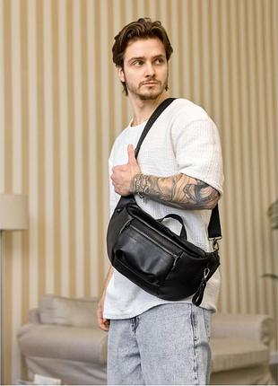 Большая кожаная мужская поясная сумка бананка sambag districtdart шоколад
