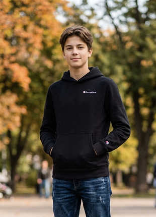 Теплый черный худи с капюшоном champion оригинал худи на подростка размер xl, 162-167 на возраст 13-14 лет