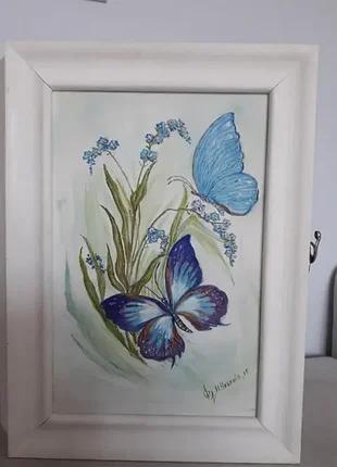 Ключниця-картина маслом "метелики в незабудках", 28х38