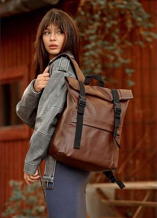 Рюкзак жіночий sambag roll top з відділенням для ноутбука екошкіра шоколадний