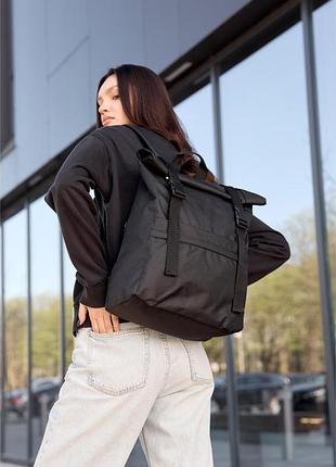Жіночий рюкзак sambag rolltop milton чорний тканинний – міський рюкзак для ноутбука до 16"