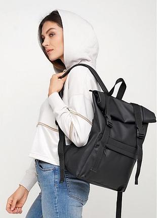 Женский рюкзак sambag rolltop milton черный – городской рюкзак из экокожи для ноутбука до 16"