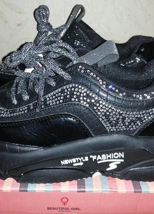 Кроссовки, туфли блестящие со стразами на платформе 4