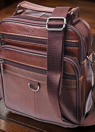 Превосходная мужская сумка из натуральной кожи 21279 vintage коричневая