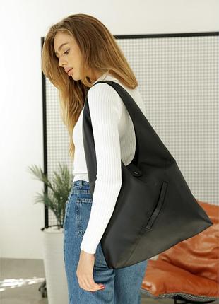 Женская сумка sambag hobo черная из экокожи среднего размера