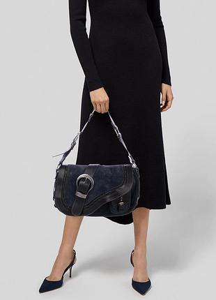 Сумка christian dior gaucho, кожа и замша, коричнево-синяя)оригинал)
