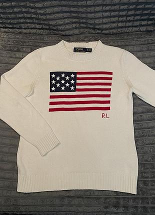 Светр жіночий ralph lauren білий з прапором, розмір m (підлітковий)