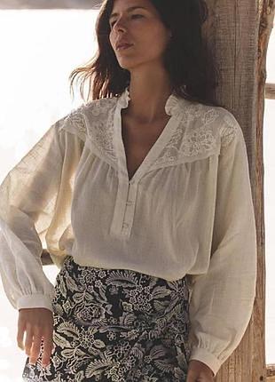 Блуза жіноча zara з довгим рукавом, молочна