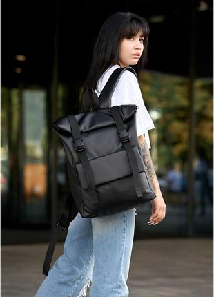 Рюкзак женский ролл sambag rolltop milton черный из экокожи с клапаном для ноутбука