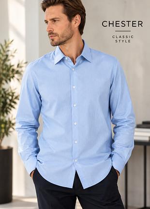 Мужская рубашка chester tailored fit голубая новая 100% хлопок размер m-l