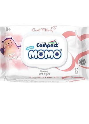 Салфетки влажные детские ultra compact momo goat milk 60 шт с клапаном