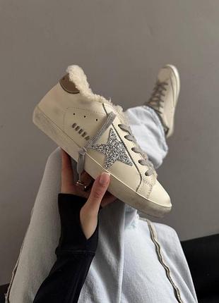 Зимові кросівки golden goose superstar white / silver / beige fur premium