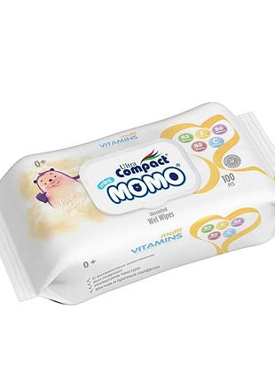 Салфетки влажные детские ultra compact momo multivitamins 100 шт с клапаном