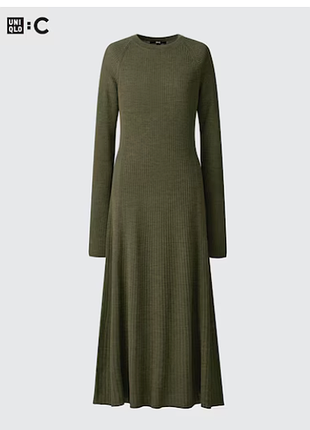 Плаття сукня вовна в рубчик міді uniqlo 470886 хакі зелене