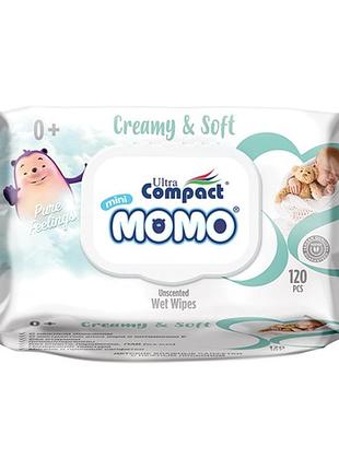 Салфетки влажные детские ultra compact momo creamy&amp;soft 120 шт с клапаном