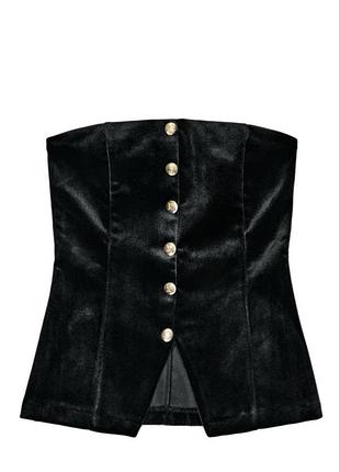 Жіночий корсет чорний з вінтажними золотими ґудзиками zara