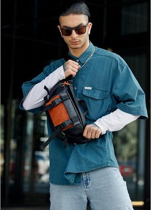 Большая мужская поясная сумка бананка sambag dynamicdart черно-оранжевая