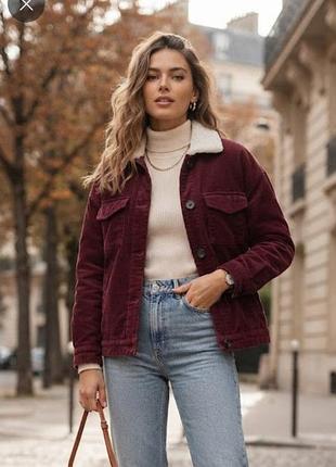 Бордовая вельветовая куртка от бренда denim co. р.14