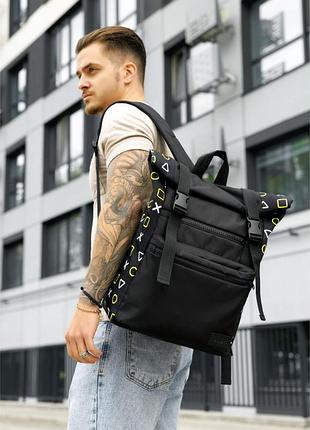 Чоловічий рюкзак sambag rolltop чорний оксфорд принт – міський рюкзак для ноутбука до 17"