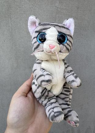 М'яка іграшка ty beanie bellies кішка mitzi із блискучими блакитними очима та смугастим сірим забарвленням