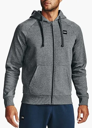 Мужская серая утепленная зеп худи under armour оригинал толстовка андер армор кофта на молнии с капюшоном