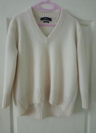 Пуловер жіночий zara knit кашеміровий v-подібний виріз молочний