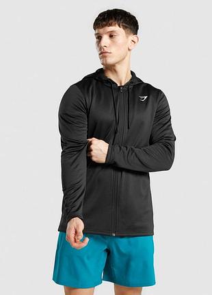 Чоловіча чорна утеплена спортивна зіп худі gymshark оригінал толстовка кофта з капюшоном на флісі