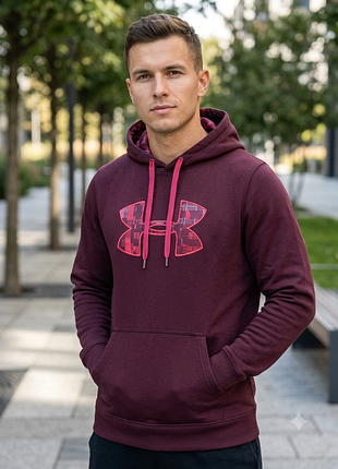 Бордовое худи under armour оригинал сша / флисовая кофта кенгуру с капюшоном 48-50 m-l