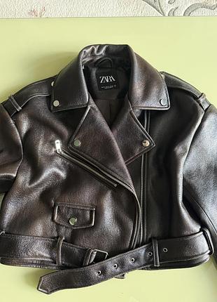 Куртка жіноча zara з екошкіри, коричнева