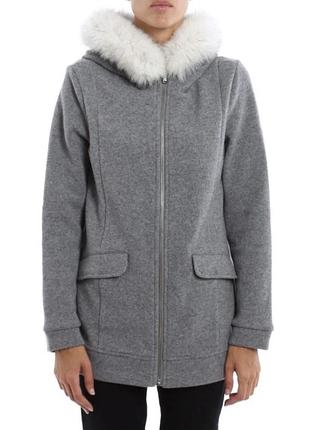 Теплий сірий кардіган-куртка / пальто woolrich з хутром на капюшоні (розмір s) max mara massimo dutti