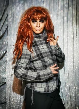 Вовняний жакет куртка піджак у клітинку шерсть marithe francois girbaud з бахромою1 фото