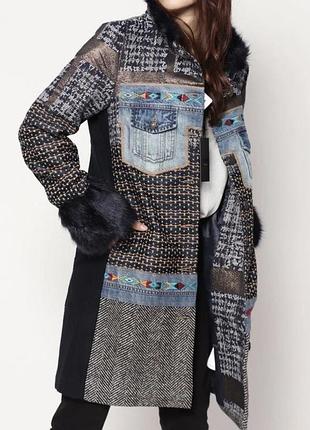 Жіноче комбіноване пальто печворк desigual sabrina, розмір 38