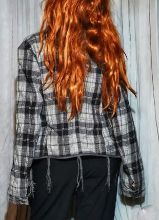 Вовняний жакет куртка піджак у клітинку шерсть marithe francois girbaud з бахромою4 фото