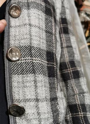 Вовняний жакет куртка піджак у клітинку шерсть marithe francois girbaud з бахромою6 фото