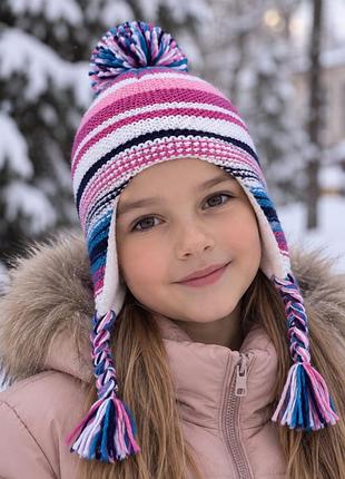 Шапка на дівчинку з вушками та косами